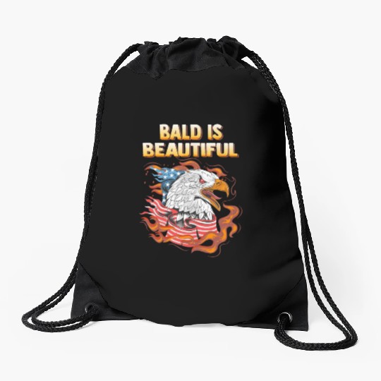 Bald Is Beautiful US Flag Eagle 4th Of July Funny Drawstring Bags