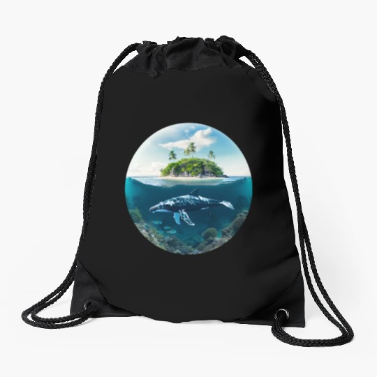 earth globe with whale in Underwater Drawstring Bags