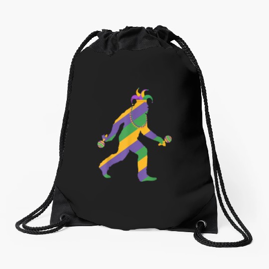 mardi gras bigfoot sasquatch men Drawstring Bags