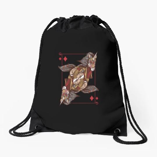 Unicorn steampunk card game Queen of Diamonds Poke Drawstring Bags