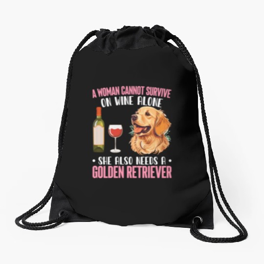Woman Wine She Needs Golden Retriever Dog Dog Love Drawstring Bags