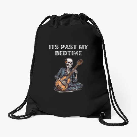 Past Bedtime Skeleton Playing Guitar Drawstring Bags