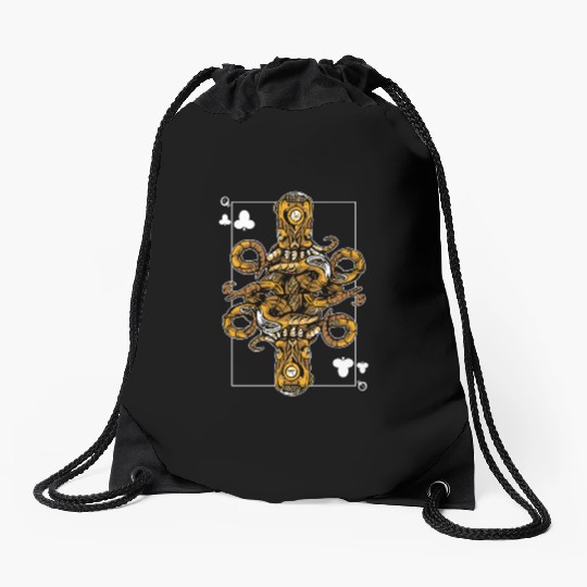 Octopus Steampunk Card Game Queen of Clubs Poker Drawstring Bags