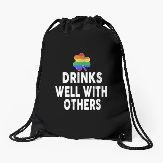 Drinks Well With Others LGBT Gay St Patricks Day Drawstring Bags