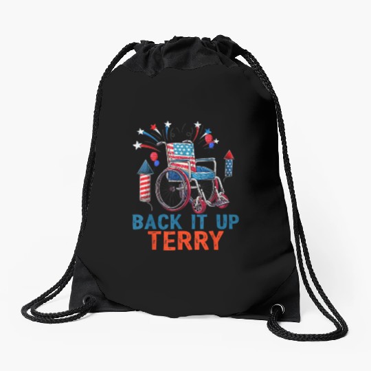 Back Terry Fireworks 4th July Drawstring Bags