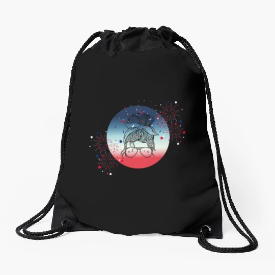 4th Of July Fireworks Messy Bun Drawstring Bags