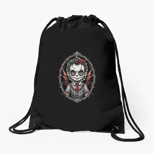 scary doll Drawstring Bags