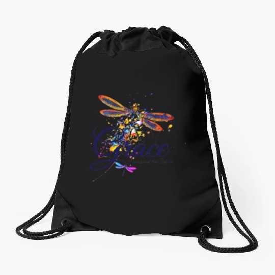 Amazing Grace Dragonfly splatter Drawstring Bags