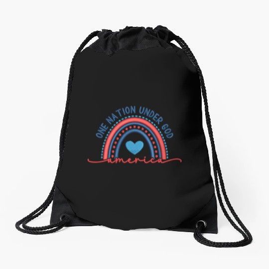 One Nation Under God Rainbow Embroidery Effect Drawstring Bags