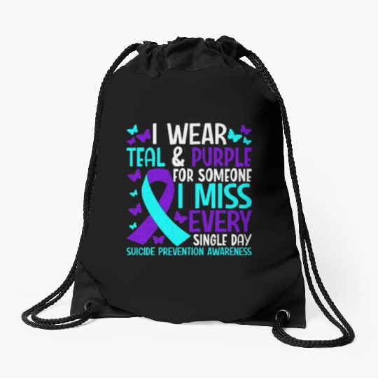 I Wear Teal And Purple For Someone Drawstring Bags