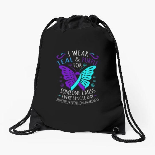 I Wear Teal And Purple For Someone Drawstring Bags