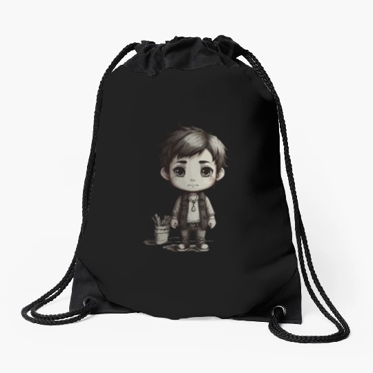 Chibi Character Illustration Drawstring Bags