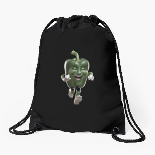 Green Bell Pepper Running Realistic Drawstring Bags