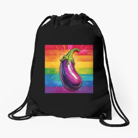 LGBTQ Eggplant Drawstring Bags