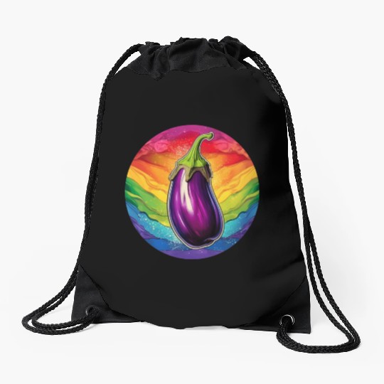LGBTQ Eggplant Drawstring Bags