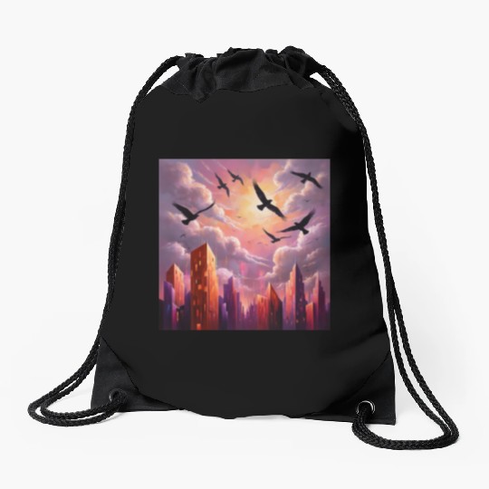 Geometric Twilight City Drawstring Bags
