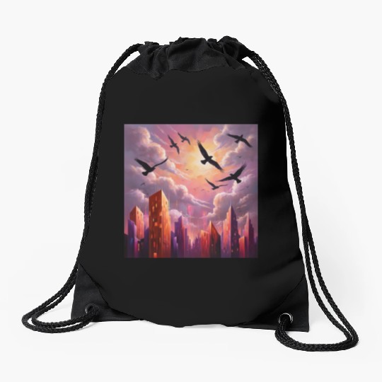 Geometric Twilight City Drawstring Bags