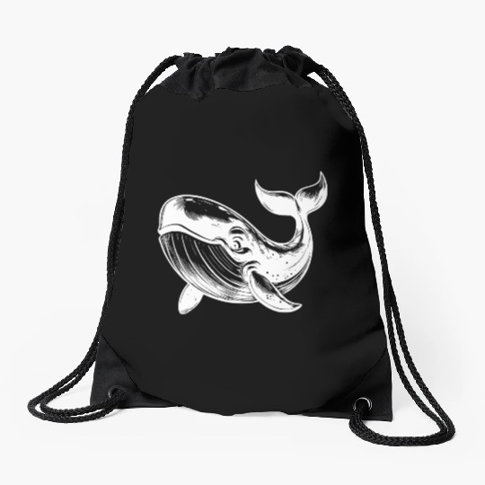 Huge Smiling Blue Whale With Tail Fin Drawstring Bags