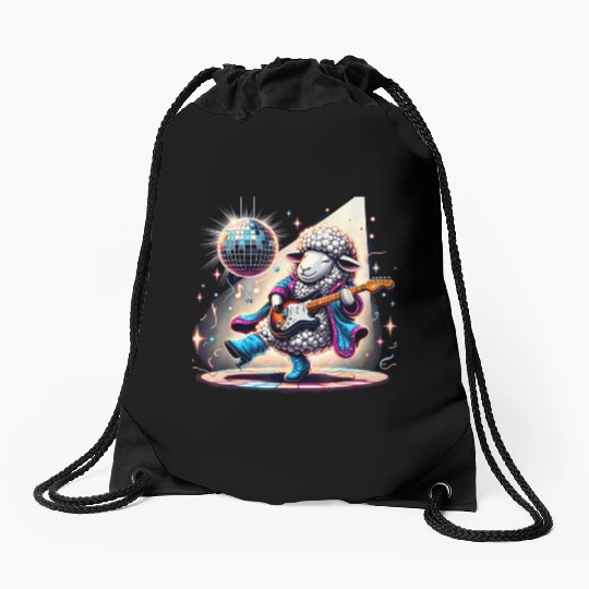 Disco Ball Guitar Sheep Drawstring Bags