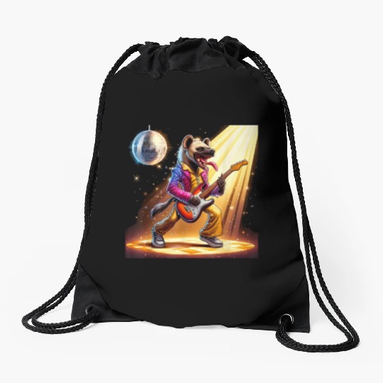 Disco Ball Guitar Hyena Drawstring Bags