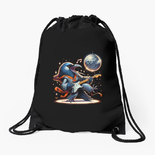 Disco Ball Guitar Raven Drawstring Bags
