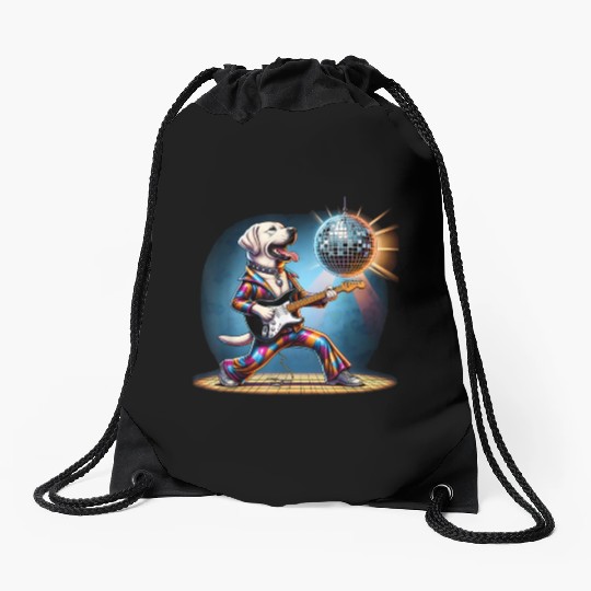 Disco Labrador Retriever dog Drawstring Bags