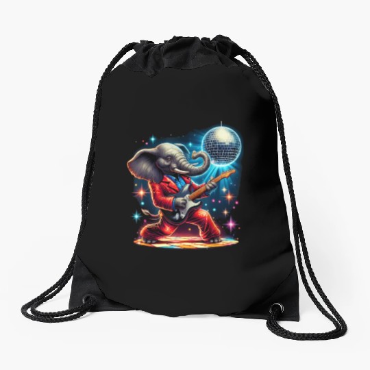 Disco Ball Guitar Elephant Drawstring Bags
