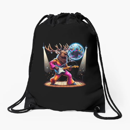 Disco Ball Guitar Elk Drawstring Bags