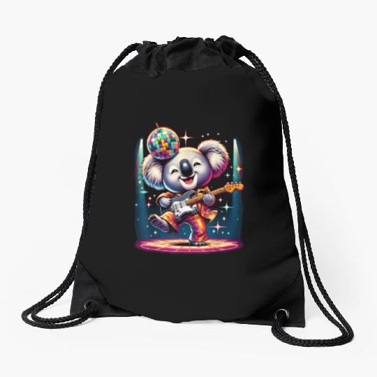 Disco Ball Guitar Koala Drawstring Bags