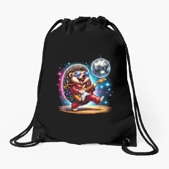 Disco Ball Guitar Hedgehog Drawstring Bags