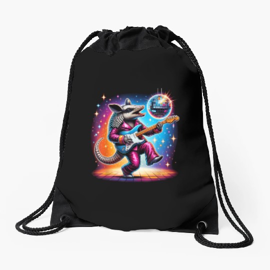 Disco Ball Guitar Armadillo Drawstring Bags