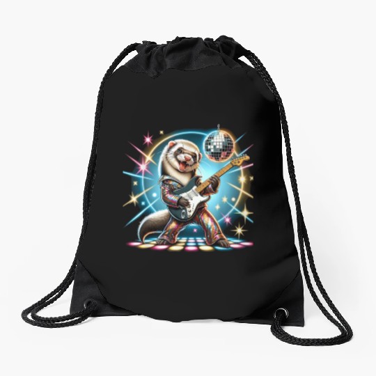 Disco Ball Guitar Ferret Drawstring Bags