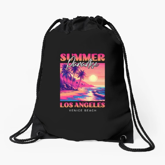 Summer Paradise Los Angeles Venice Beach Drawstring Bags