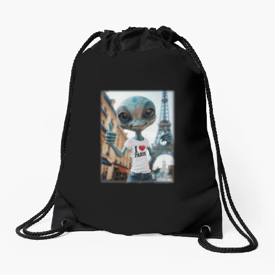 A Alien in Paris. I love Paris Drawstring Bags