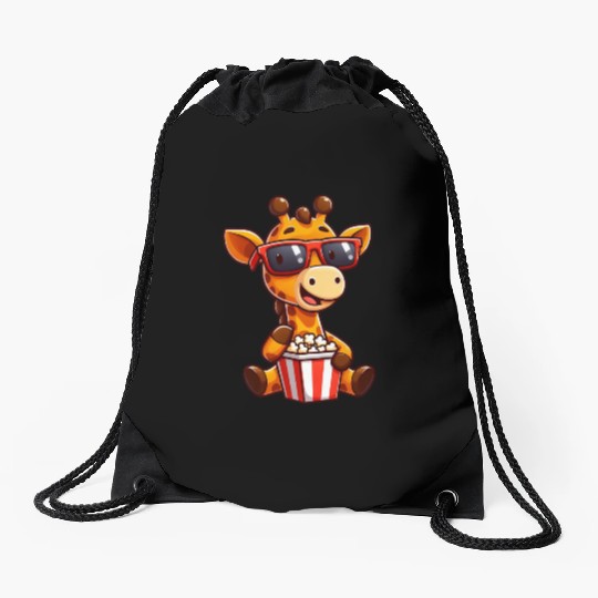Cool giraffe popcorn cinema movie film lover Drawstring Bags