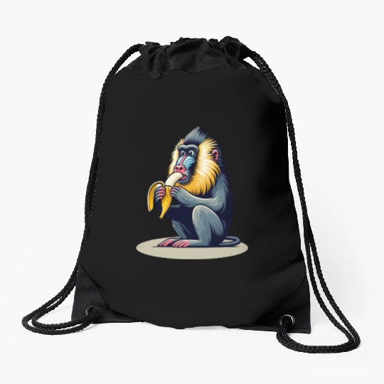 Mandrill Banana Monkey Drawstring Bags