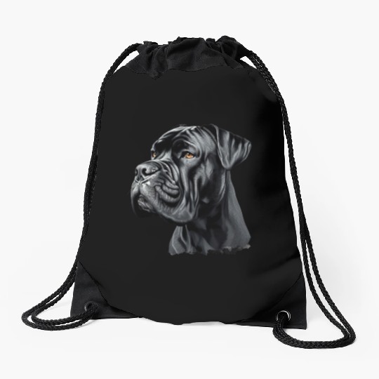 Black Cane Corso Dog Art Drawstring Bags, Realistic Dog