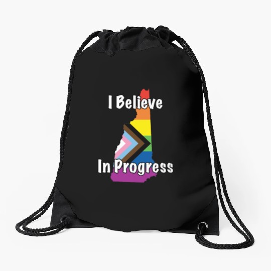 New Hampshire Pride Believe in Progress Flag Drawstring Bags