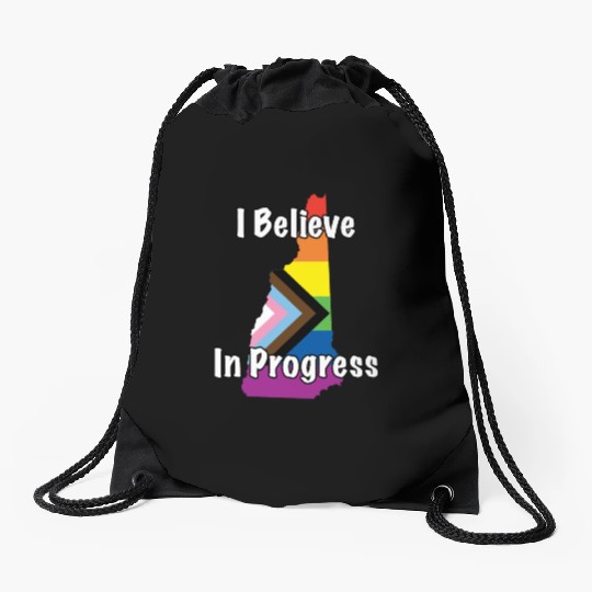 New Hampshire Pride Believe in Progress Flag Drawstring Bags