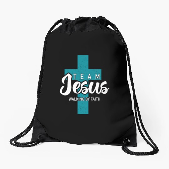 Team Jesus Walking By Faith Inspirational Design Drawstring Bags
