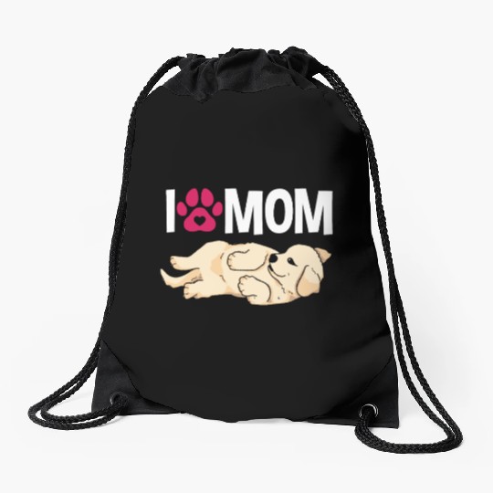 I Love Mom Golden Retriever Drawstring Bags