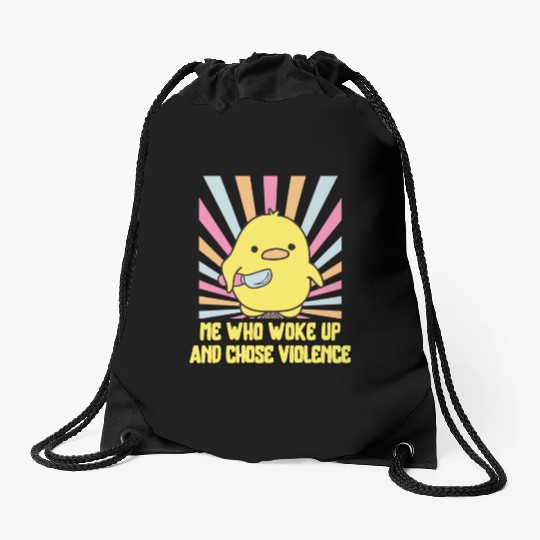 Cute Angry Duck Chick – Chose Violence Meme Drawstring Bags