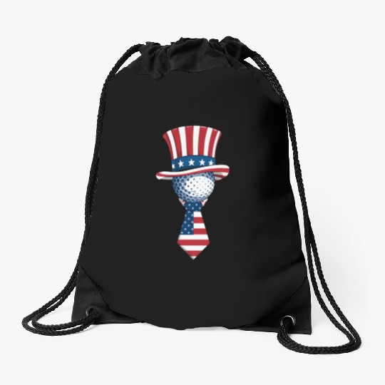 Patriotic Golf Ball with Stars and Stripes Hat Drawstring Bags