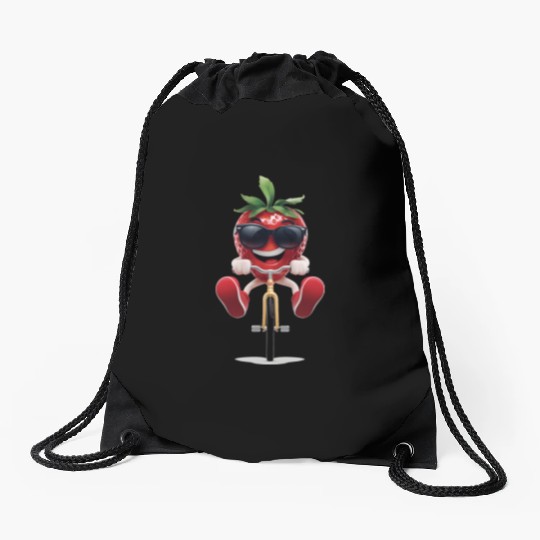 Strawberries Cycling On Bike Realistic Drawstring Bags