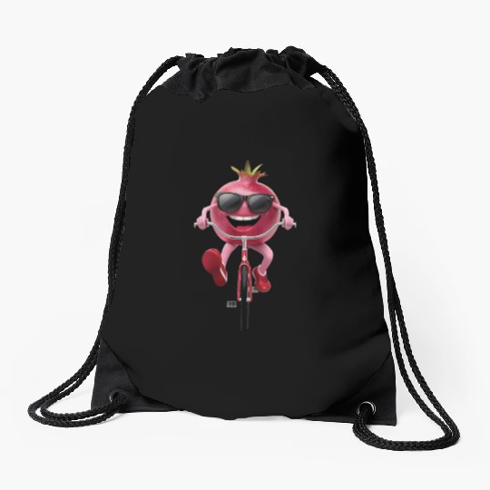 Pomegranate Cycling On Bike Realistic Drawstring Bags