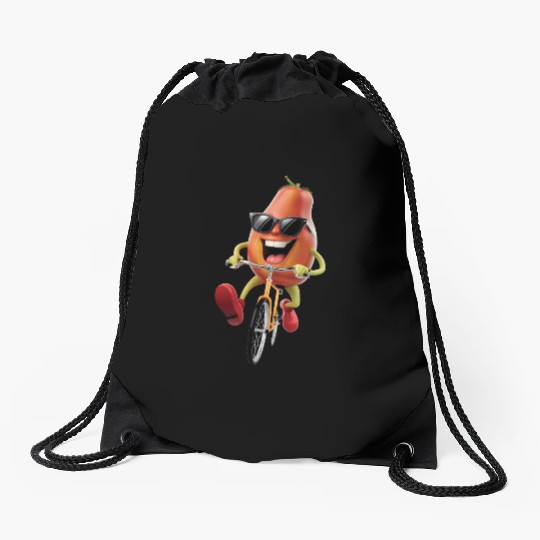 Papaya Cycling On Bike Realistic Drawstring Bags