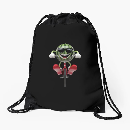 Watermelon Cycling On Bike Realistic Drawstring Bags