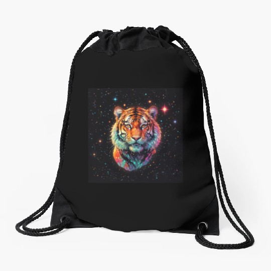 Tiger watching from the stars Drawstring Bags