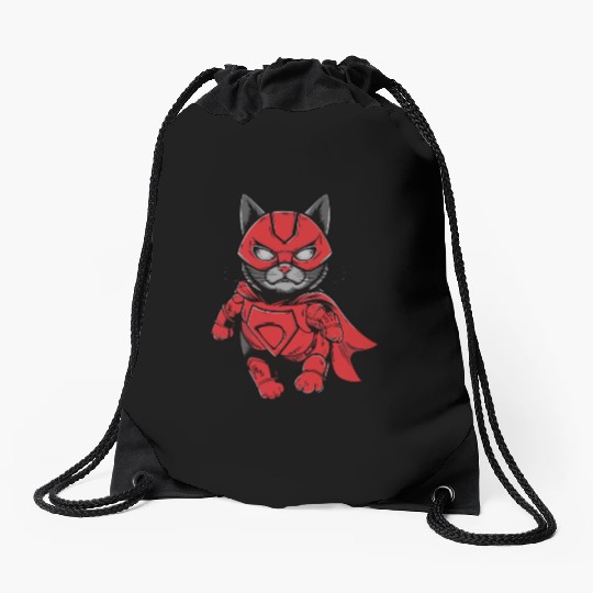 iron cat super hero Drawstring Bags