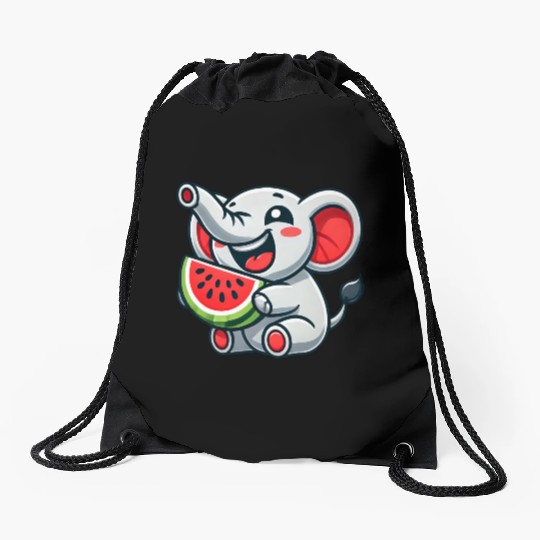Cute elephant watermelon summer fruit laugh Drawstring Bags
